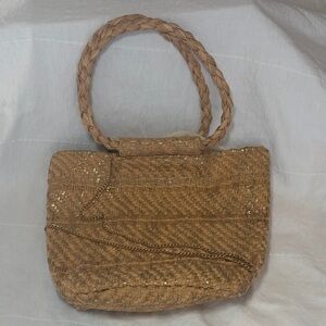Zara Tan Woven Crossbody Bag with Gold Sequin Detail